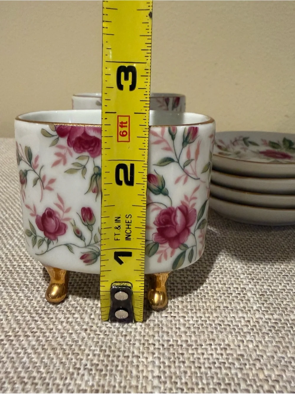 Vintage Lefton Rose Chintz Porcelain Cigarette Holder Ashtray Set 6pc